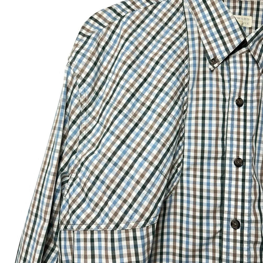 Onward‎ Reserve XL Gingham Shirt Blue Brown Plaid Outdoor Vented Fishing Cotton